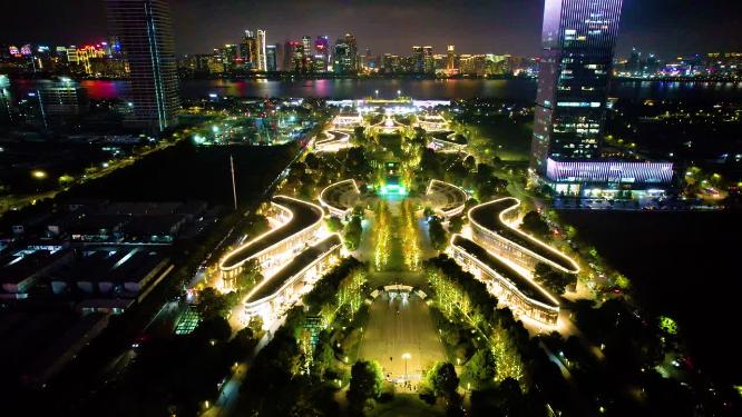 杭州萧山区钱江世纪城夜景风景视频素材
