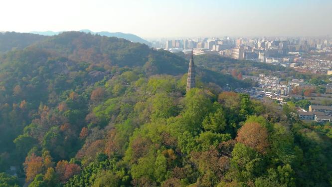杭州西湖景区宝石山保俶塔美景航拍