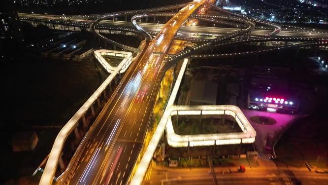 杭州钱塘新区东湖高架路立交桥高架桥夜景车流延时