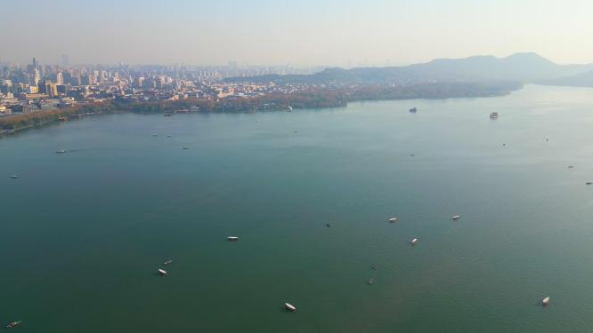 杭州西湖景区游船航拍