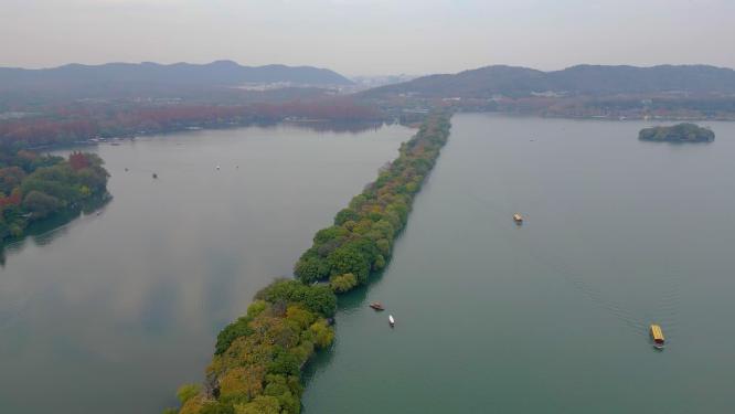 杭州西湖景区苏堤三潭印月雷峰塔航拍