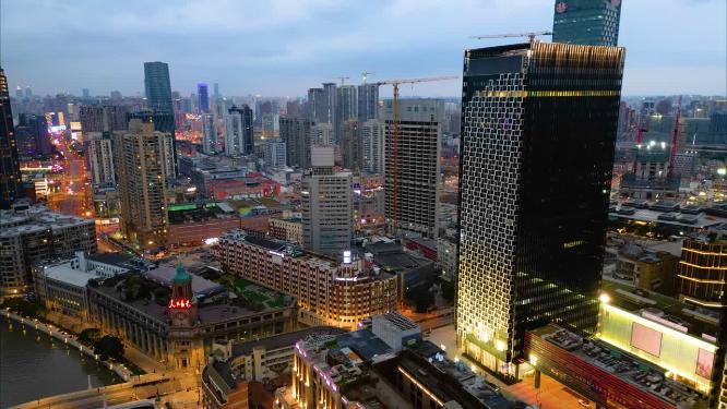 上海外滩乍浦路桥苏州河夜景延时摄影