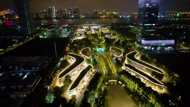 杭州萧山区钱江世纪城夜晚夜景高楼大厦视频素材