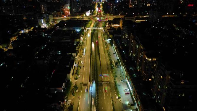 杭州西湖区西湖大道立交桥夜景车流延时4