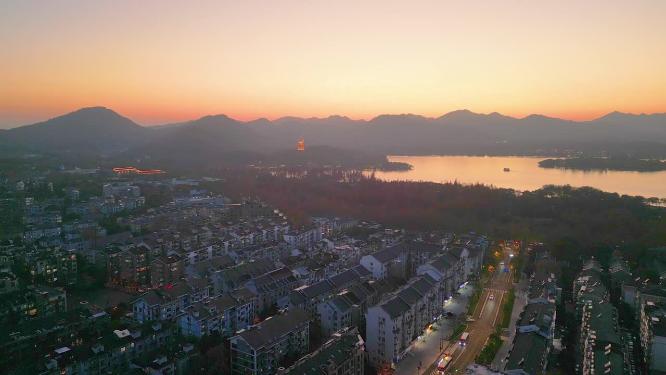 杭州西湖景区吴山广场夜晚夜景美景航拍