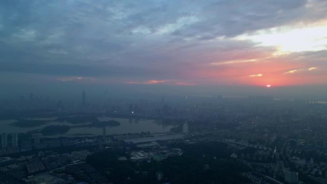 航拍日落夜幕降临的南京城市风光