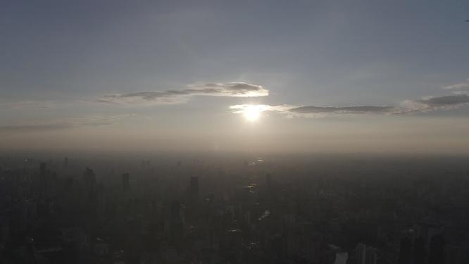 上海市 黄浦区 外滩 日落时分 航拍 建筑群