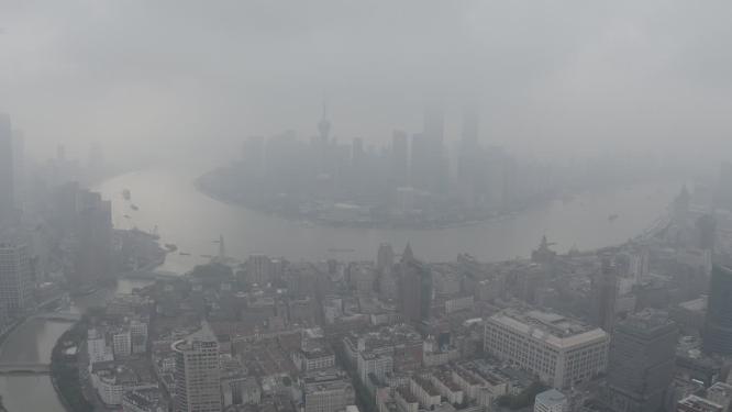 上海市 浦东新区 陆家嘴 黄浦江 金融贸易区 雾天 航拍