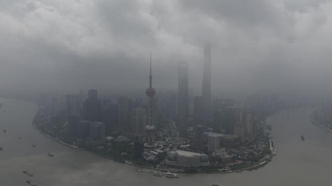 上海市 浦东新区 陆家嘴 黄浦江 金融贸易区 雾天 航拍