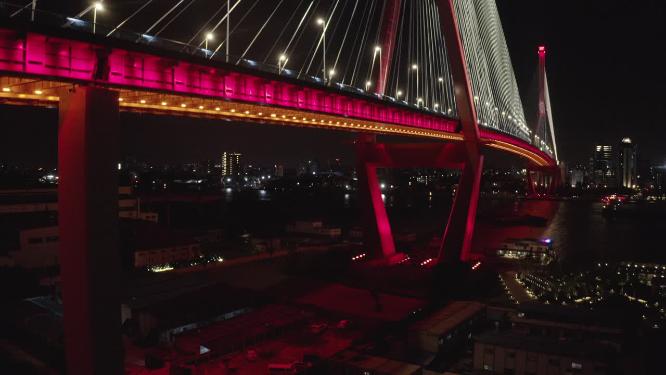上海市 杨浦区 杨浦大桥 夜景 车流 航拍