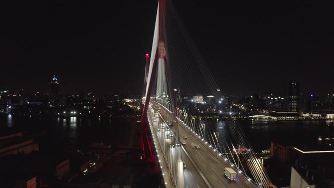 上海市 杨浦区 杨浦大桥 夜景 车流 航拍
