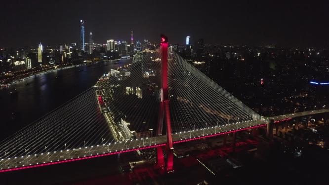 上海市 杨浦区 杨浦大桥 夜景 车流 航拍