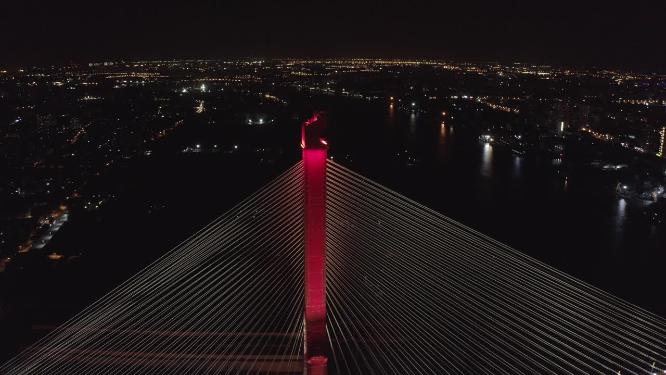 上海市 杨浦区 杨浦大桥 夜景 车流 航拍