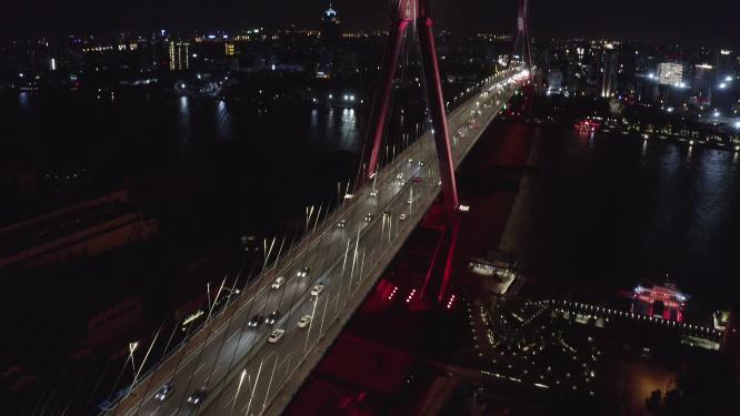 上海市 杨浦区 杨浦大桥 夜景 车流 航拍
