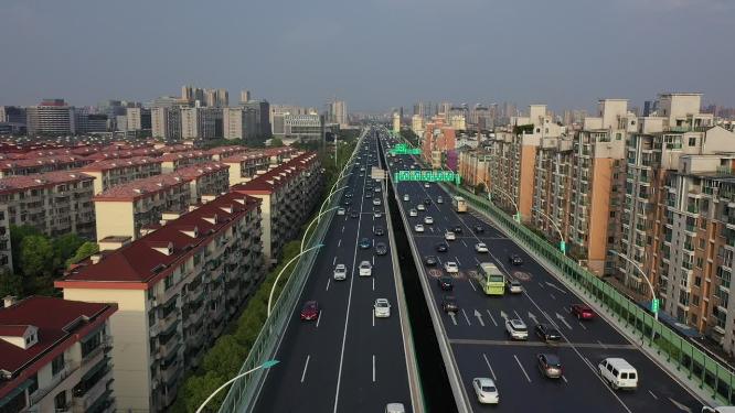 上海 高架桥 交通 车流 汽车 