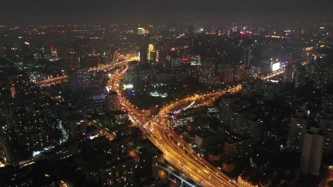 上海市 延安高架路 车流 交通 夜景