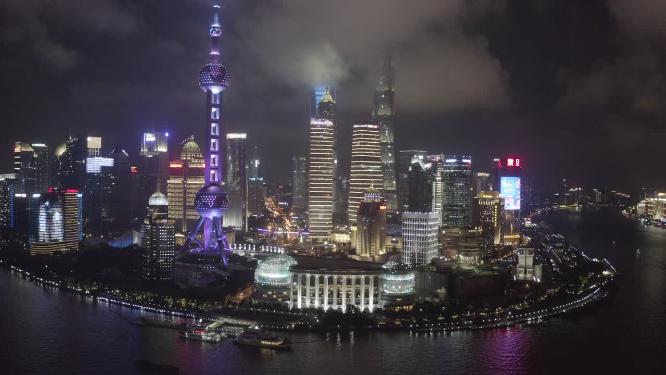 上海市 浦东新区 陆家嘴 金融贸易区 上海三件套 夜景 航拍