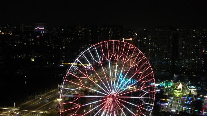 广东省 汕头市 龙湖区 方特欢乐世界 摩天轮 夜景 航拍