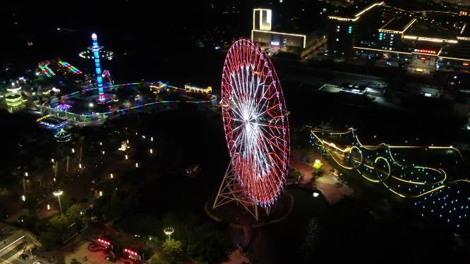 广东省 汕头市 龙湖区 方特欢乐世界 摩天轮 夜景 航拍