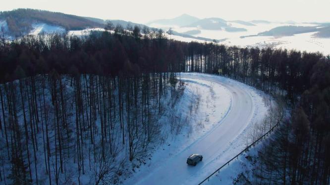 4k航拍雪后的山林