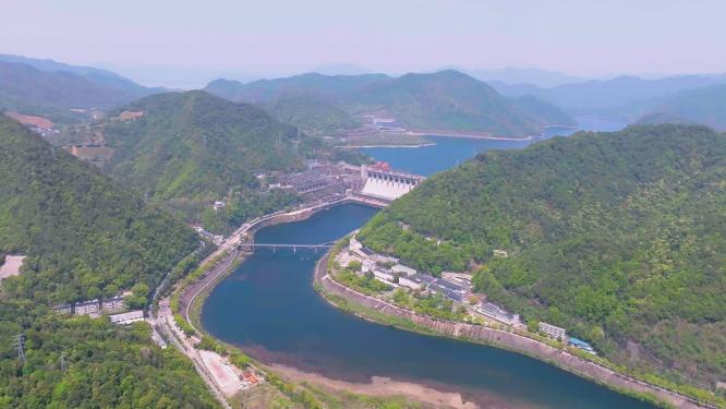 4k航拍浙江杭州新安江水电站