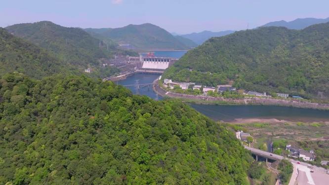 4k航拍浙江杭州新安江水电站