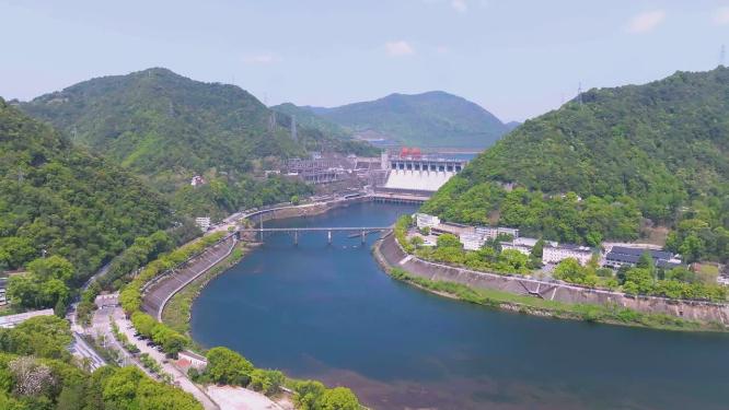 4k航拍浙江杭州新安江水电站