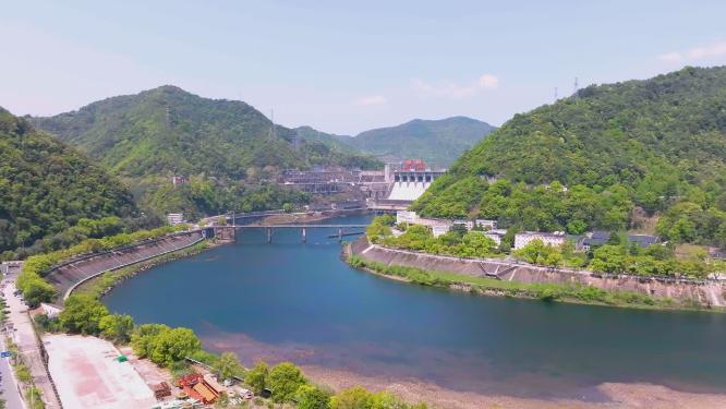 4k航拍浙江杭州新安江水电站