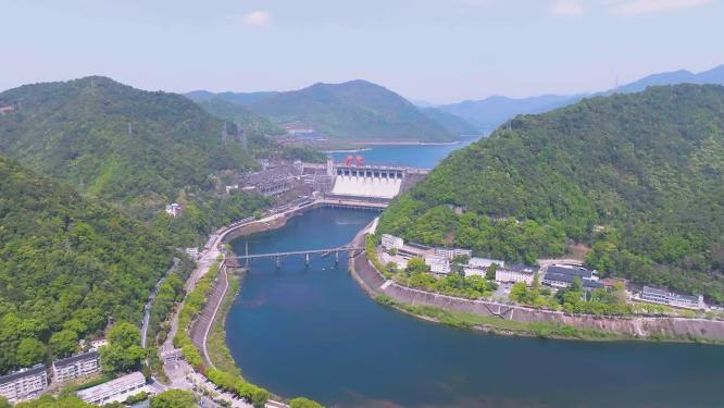 4k航拍浙江杭州新安江水电站