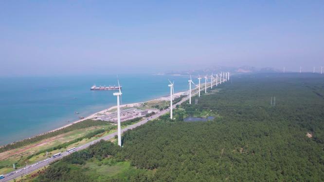 4k航拍山东威海风车海岸