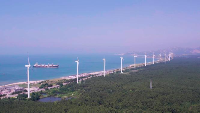4k航拍山东威海风车海岸