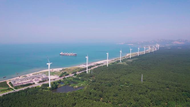 4k航拍山东威海风车海岸