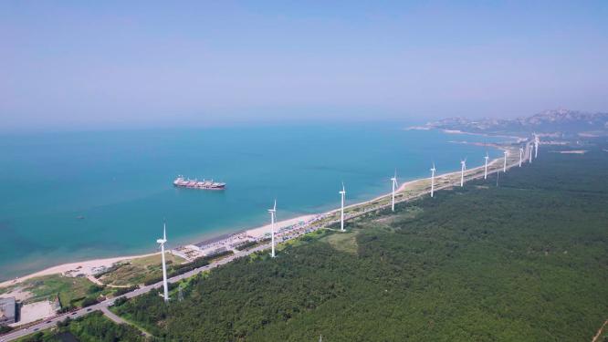 4k航拍山东威海风车海岸