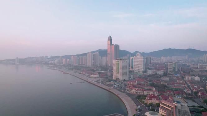 4k航拍山东烟台城市日出