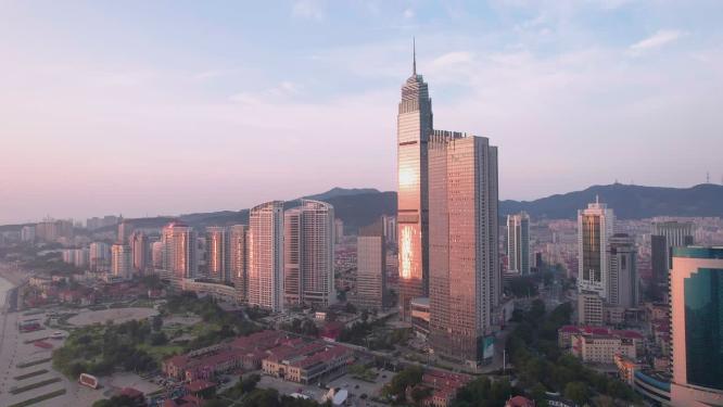 4k航拍山东烟台城市日出