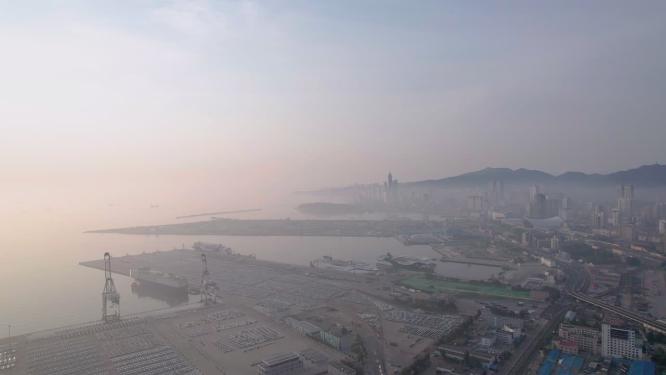 4k航拍山东烟台城市日出