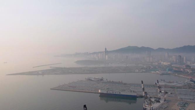 4k航拍山东烟台城市日出