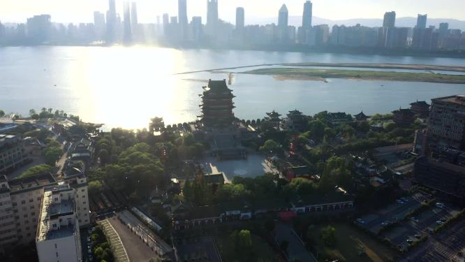 南昌滕王阁唯美黄昏逆光航拍