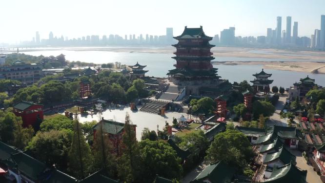 南昌滕王阁晴天大气全景航拍