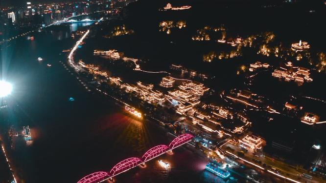 兰州城市夜景唯美航拍风景