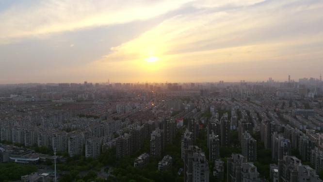 城市日出风光唯美航拍