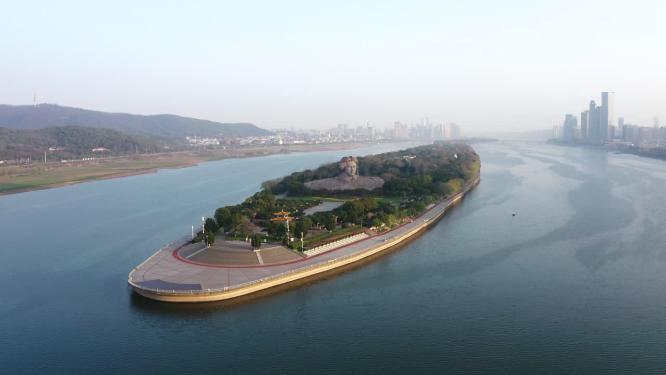 长沙橘子洲清晨唯美全景航拍