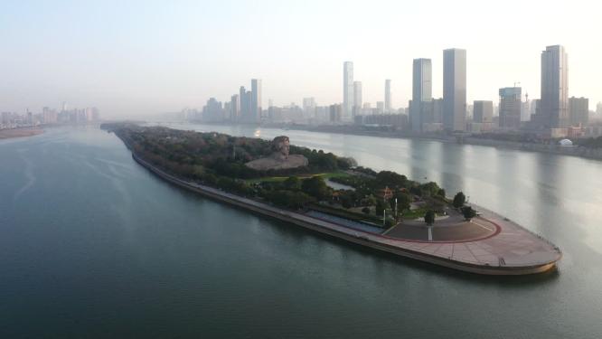 长沙橘子洲清晨唯美全景航拍