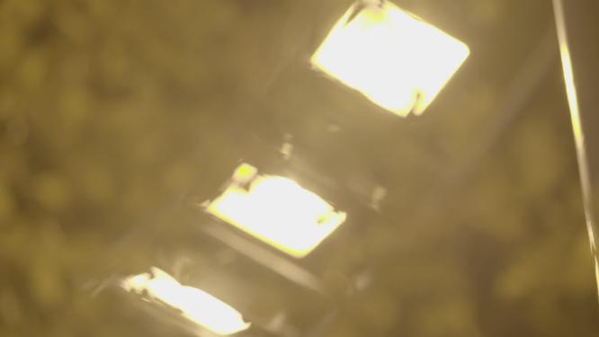 秋天夜晚路灯下的银杏树夜晚城市交通