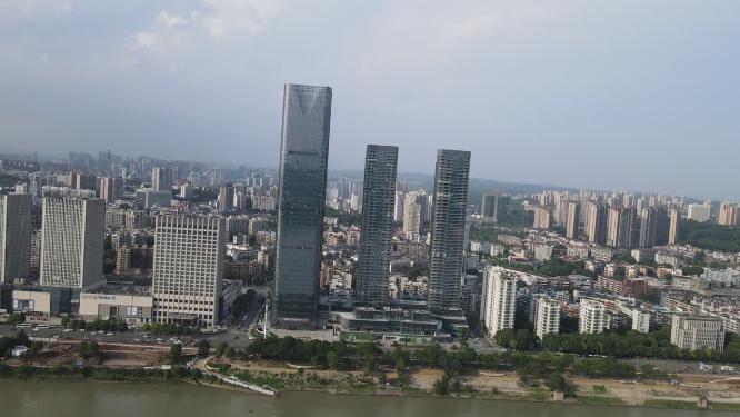 城市航拍湖北宜昌沿江大道万达广场宜昌国际广场