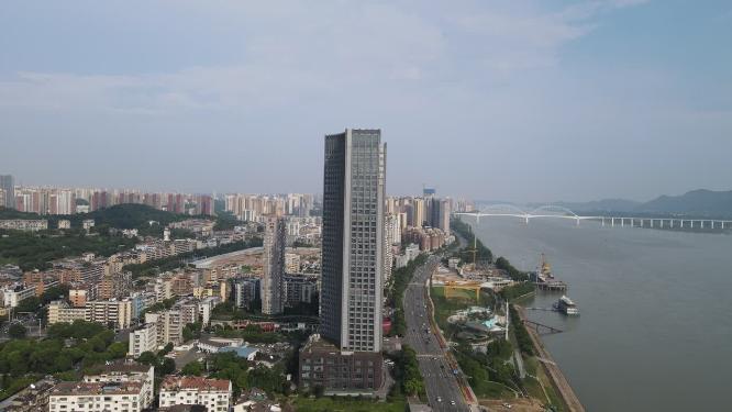 城市航拍湖北宜昌沿江大道万达广场宜昌国际广场