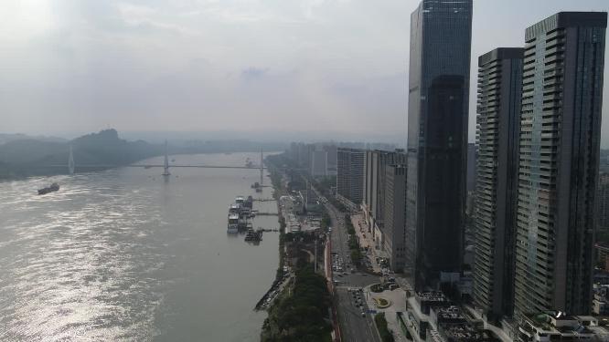 城市航拍湖北宜昌沿江大道万达广场宜昌国际广场