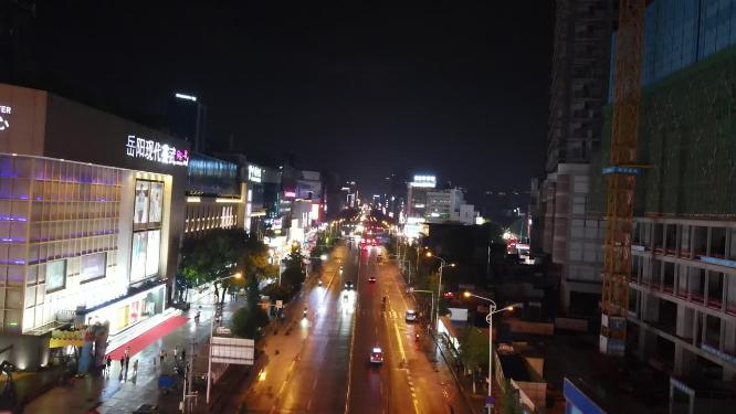 城市航拍湖南岳阳巴陵西路夜景