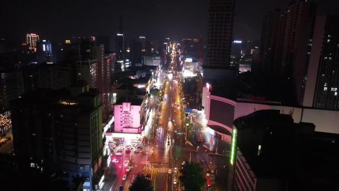 城市航拍湖南岳阳巴陵西路夜景