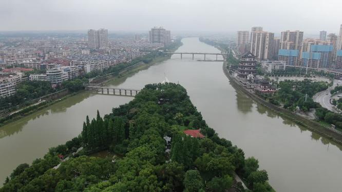 城市航拍湖南湘潭湘乡镇湘桥碧洲公园